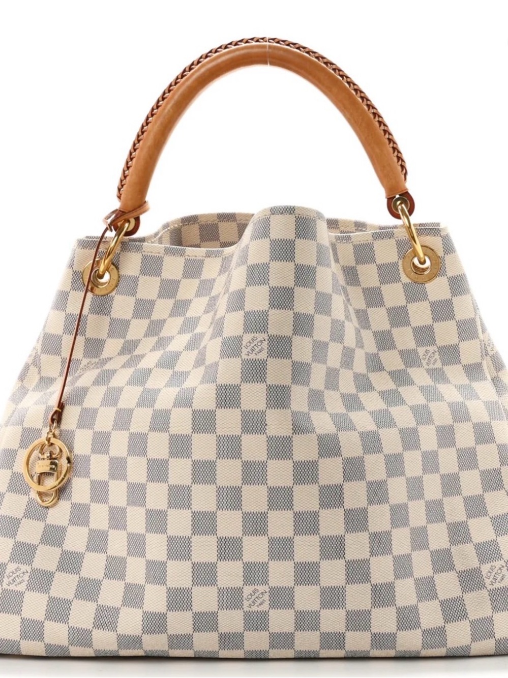 Authentic Louis Vuitton -Checkered Tote Bag in Light Gray and Cream